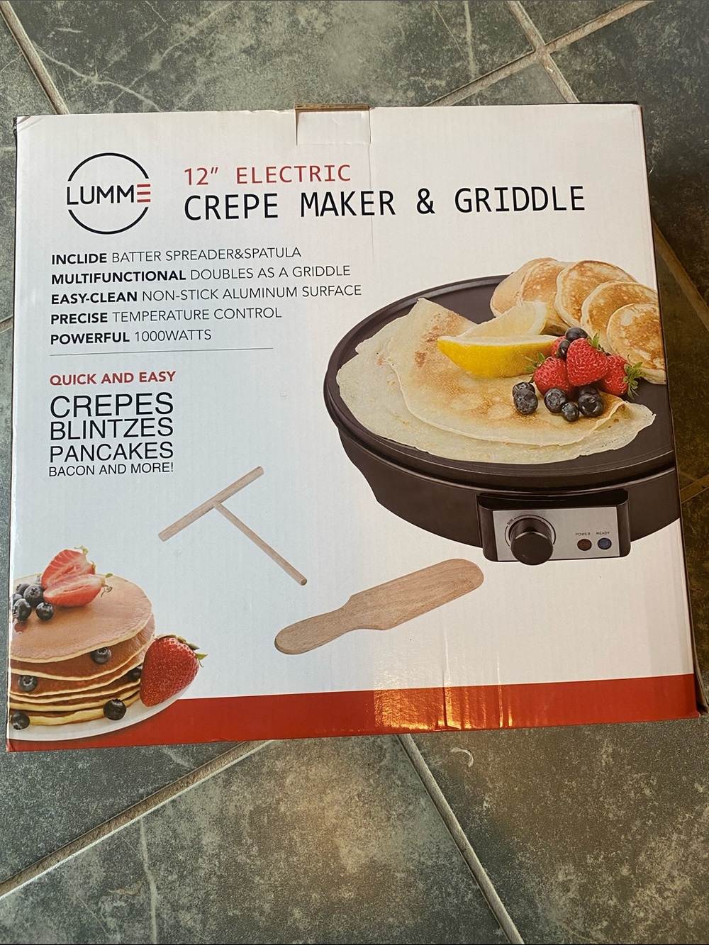 New Lumme 12" Electric Crepe Maker & Griddle - Black